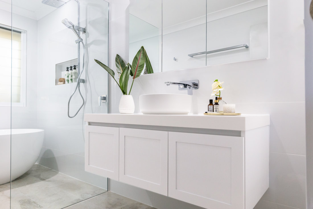 White wall hung vanity in white bathroom renovation by Northern Rivers Bathroom Renovations in Lennox Head NSW Australia