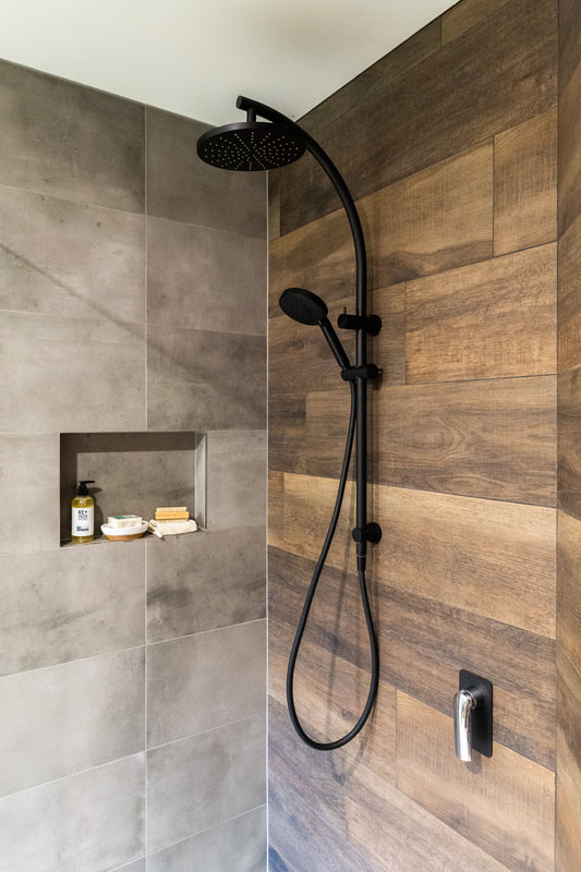 Shower in Contemporary industrial bathroom design in Alstonville NSW Australia